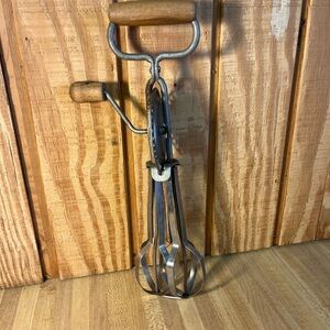 Vintage Handheld Egg Beater with Wooden Handle